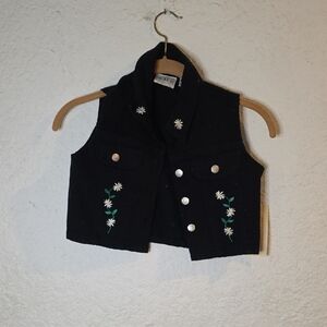 Chic Black Vest with Floral Embroidery